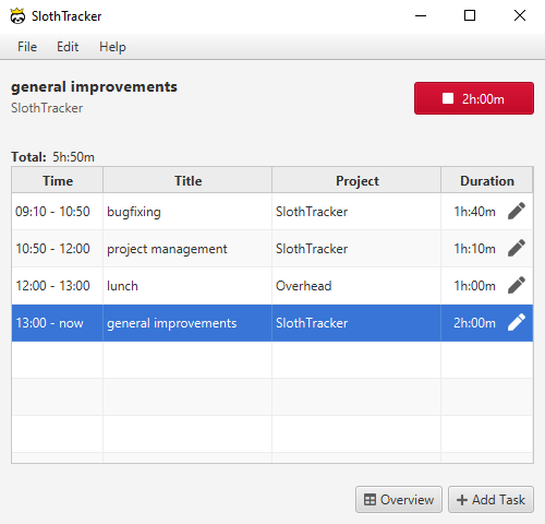 SlothTracker a windows time tracker