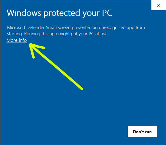 Windows protected your pc alert