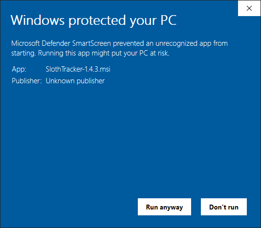 Windows protected your pc - run anyway alert
